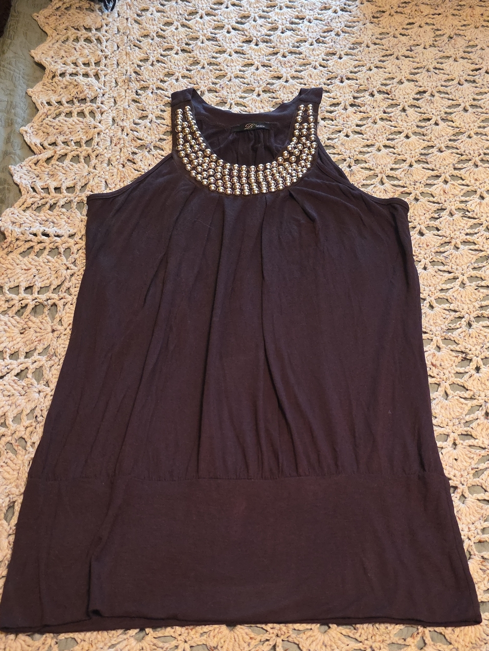 Beaded Scoop Neck Black Women's Tank Top
